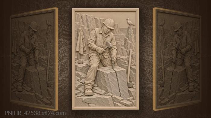 Wedge cracks block under quarryman’s hammer 3d STL model