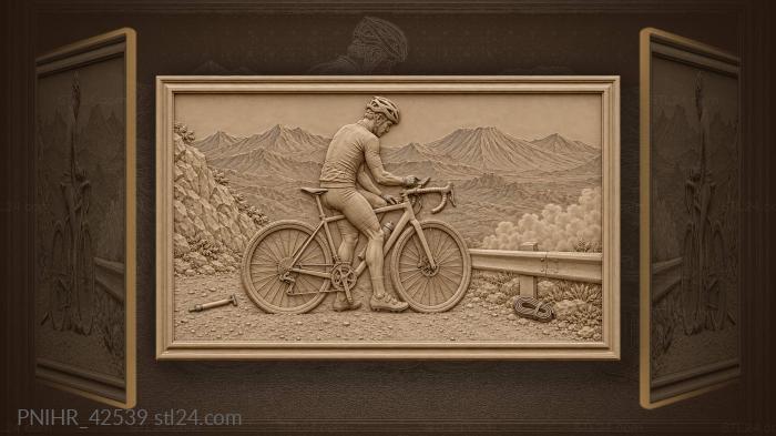 Mountain cyclist overlooking volcanic peaks 3d STL model