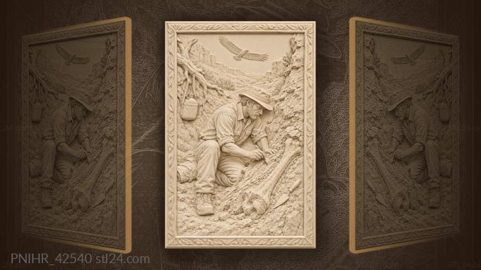 Paleontologist discovering ancient desert bone 3d STL model