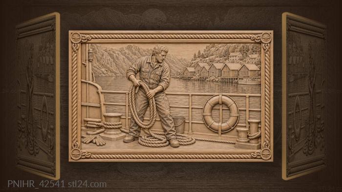 Deckhand coiling mooring line near fjord 3d STL model