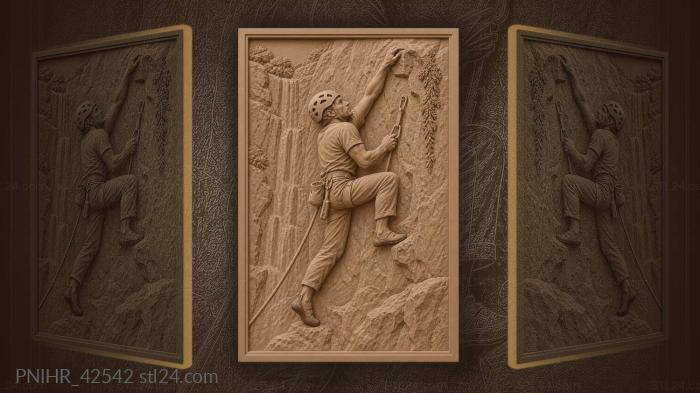 Belayer holds rope as rock climber ascends 3d STL model