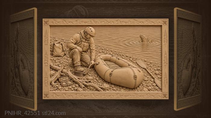 Mountain lake packrafting adventure scene 3d STL model