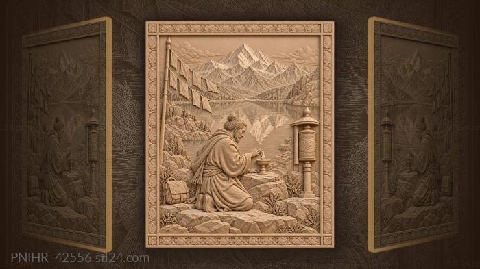 Pilgrim by sacred mountain lake 3d STL model