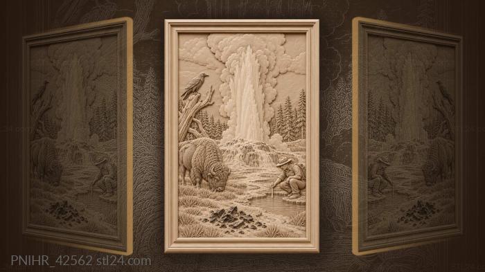 Geyser steams over grazing bison 3d STL model