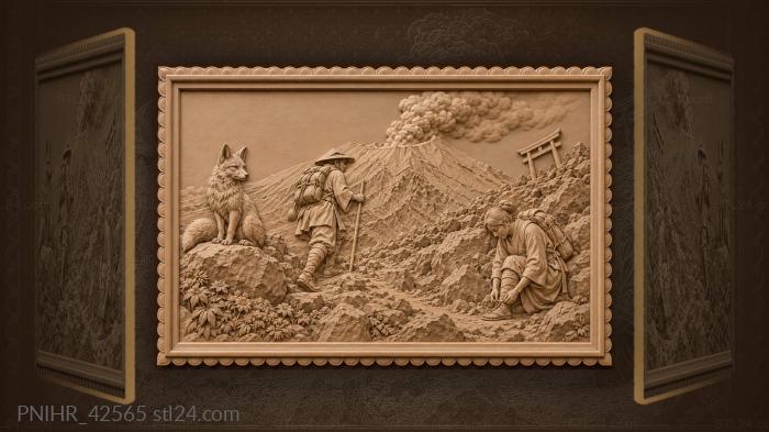 Fuji dawn pilgrims and sacred fox 3d STL model