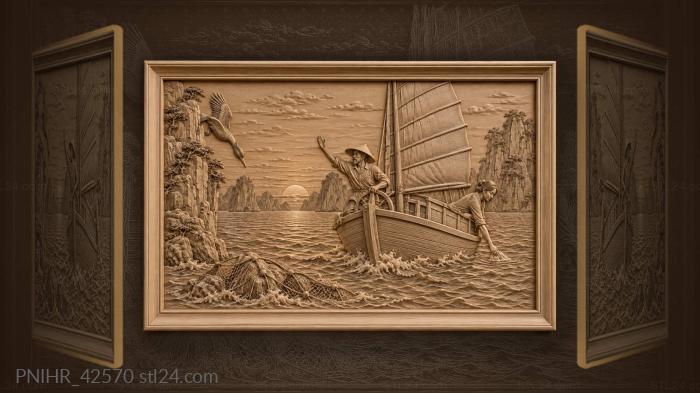 Helmsman steers sailboat past cormorant 3d STL model