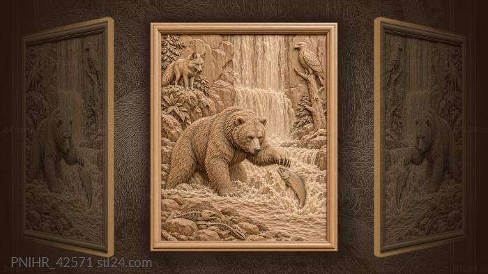 Kamchatka bear catching leaping salmon 3d STL model