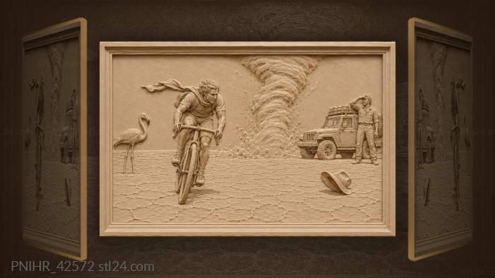 Rider races dust devil past flamingo 3d STL model