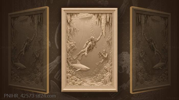 Cameraman films diver beneath dangling rope 3d STL model