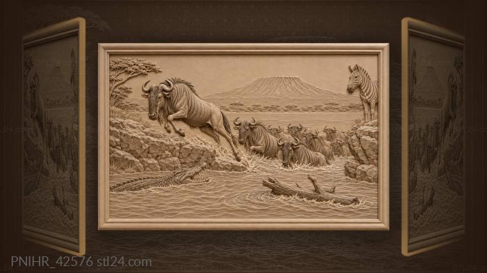 Herd crosses mara past drifting trunk 3d STL model