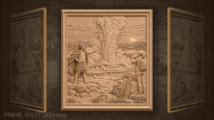 Geyser erupts beside maori guide 3d STL model