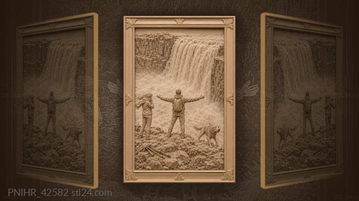 Explorer greets cascade while dog shakes 3d STL model