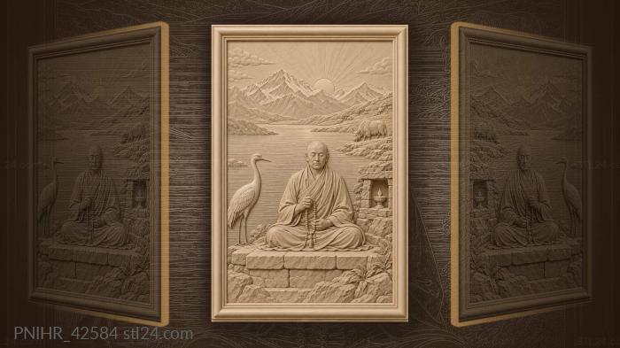 Tibetan monk sunrise lake crane 3d STL model