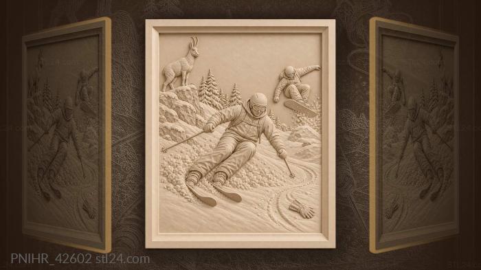 Alpine skier twilight powder spray 3d STL model