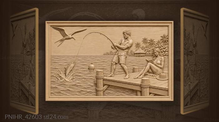 Frigatebird circles above fishing angler 3d STL model