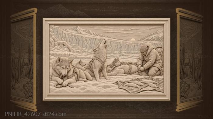 Resting huskies watch one chew the harness 3d STL model
