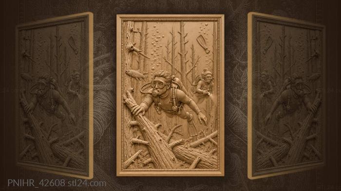 Trout darts past divers mask 3d STL model