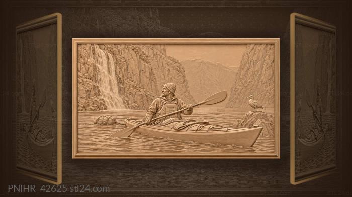 Kayaker paddles past fjord waterfall 3d STL model