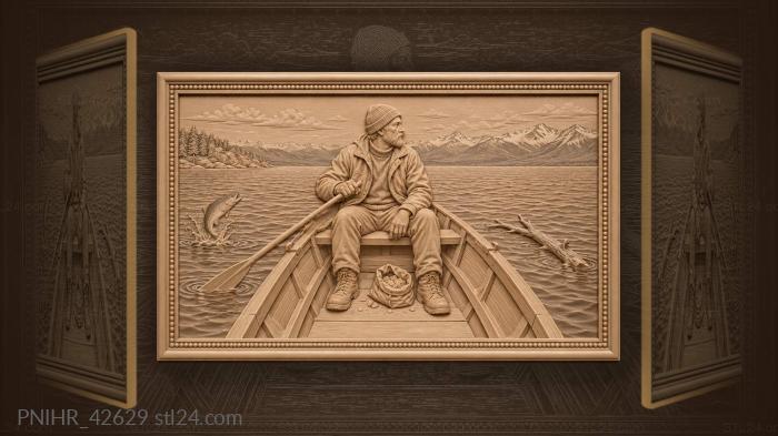 Baikal rower and distant mountains 3d STL model