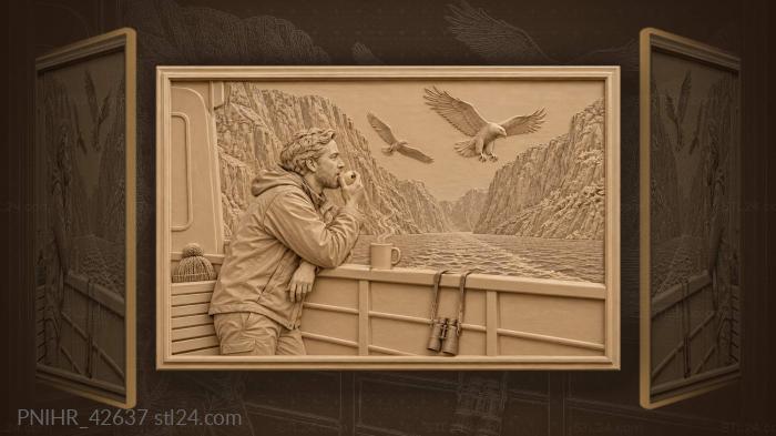 Norwegian fjord with soaring eagles 3d STL model
