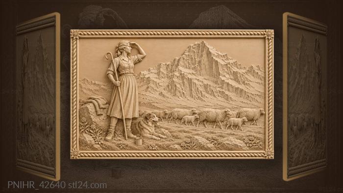 Swiss shepherdess with mountain backdrop 3d STL model