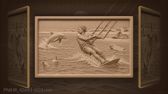 Kiteboarder and leaping dolphin mauritania 3d STL model