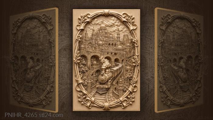 Vintage train on the arched viaducts 3d STL model