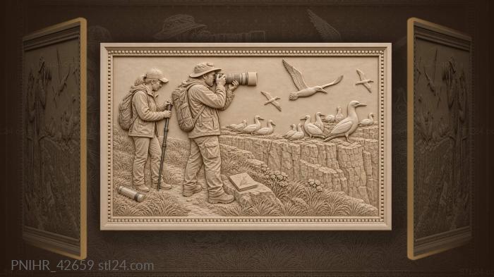 Birdwatchers at bempton cliffs gannets 3d STL model