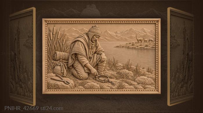 Trapper on titicaca shore watching vicunas 3d STL model