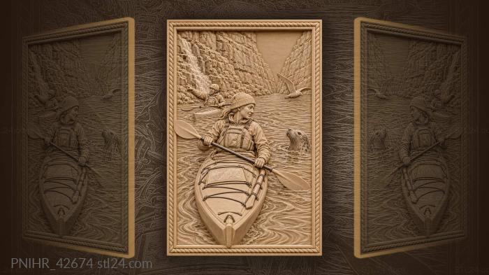 Kayak fjord seal adventure scene 3d STL model