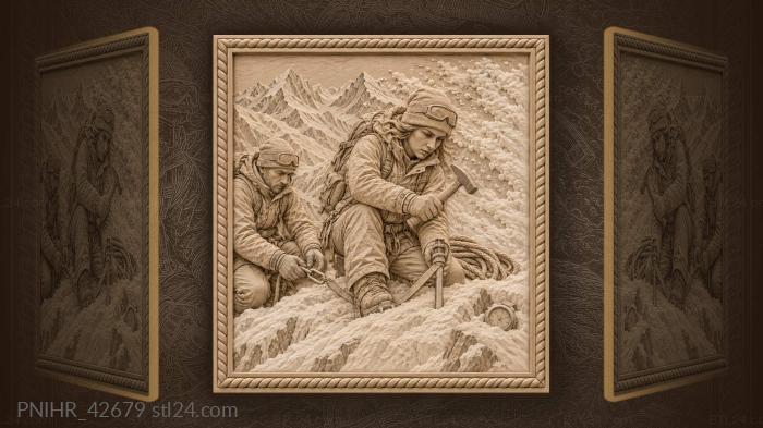 Alpine climber securing snow anchor 3d STL model