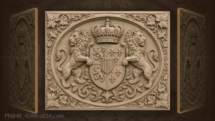 Lions heraldic shield royal crown 3d STL model