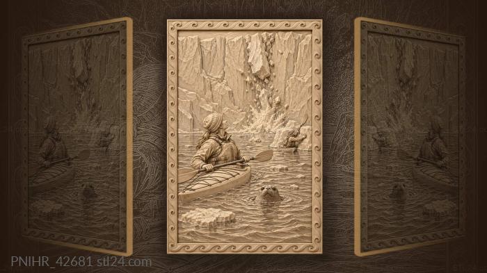 Second kayaker braces paddle against iceberg 3d STL model
