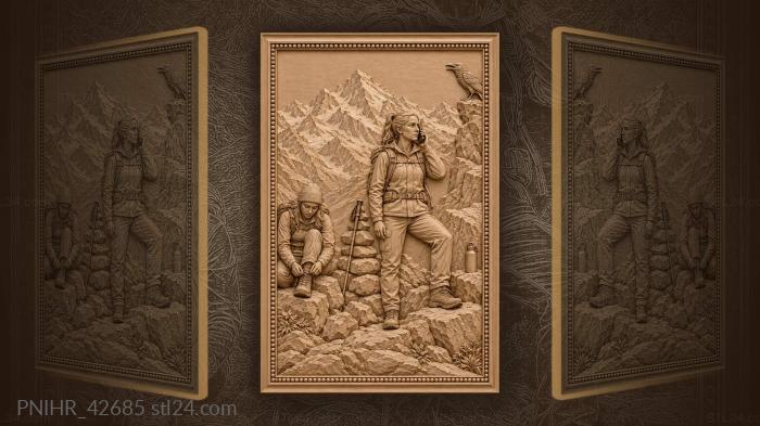 Raven calls beside a trekker and cairn 3d STL model