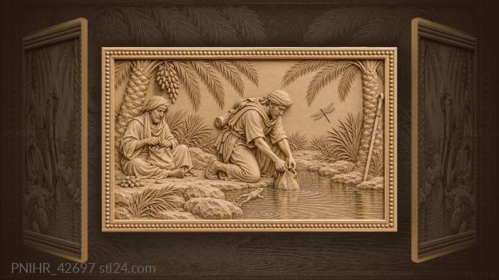 Frog leaps before traveler filling waterskin 3d STL model
