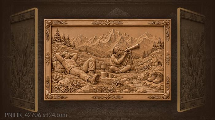 By the stream hiker adjusts telescope 3d STL model