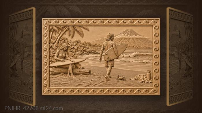 Athlete heads shoreward beneath misty volcano 3d STL model