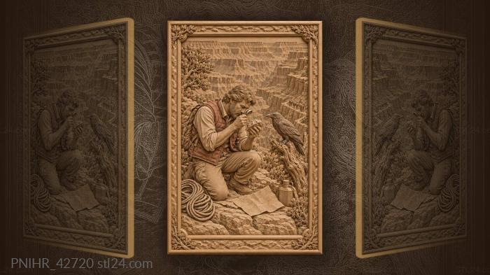 Map flutters beside geologist above canyon 3d STL model