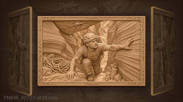 Flashlit climber follows lizard across canyon 3d STL model