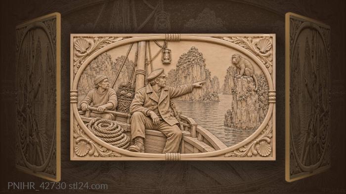 Halong bay sailor and playful monkey 3d STL model