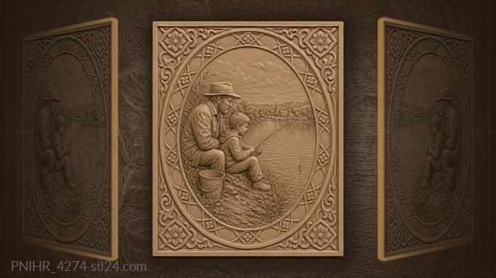 Bucket at their feet and a village across 3d STL model