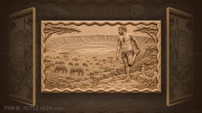 Athlete pauses above grazing zebras 3d STL model