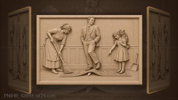Girl spots a mouse under the rug 3d STL model
