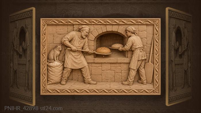 Bakers take bread from the oven 3d STL model