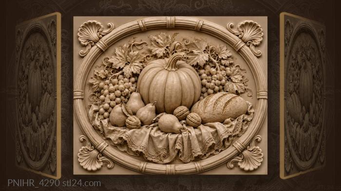 Pumpkin and bread on a draped cloth 3d STL model