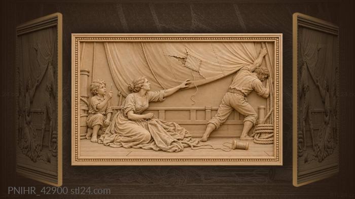 Family repairs a torn sail 3d STL model