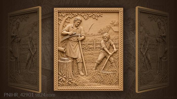 Reaper sharpens scythe during haymaking 3d STL model