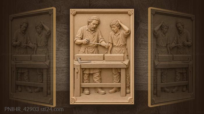 Carpenter and apprentice measure boards 3d STL model
