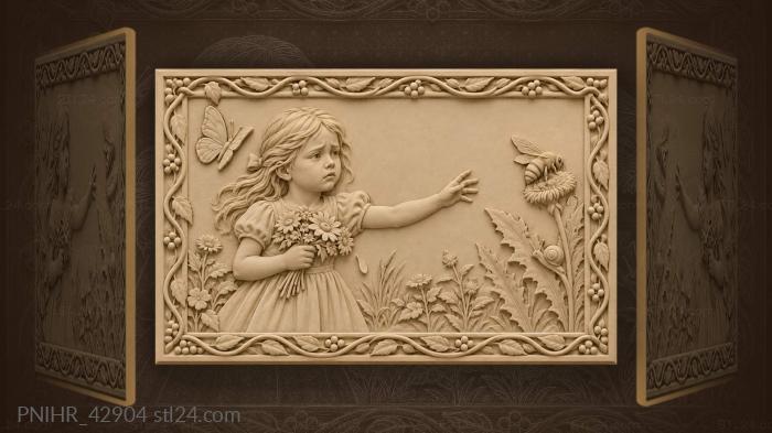 Girl reaches toward a bee 3d STL model