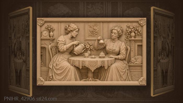 Ladies converse over afternoon tea 3d STL model